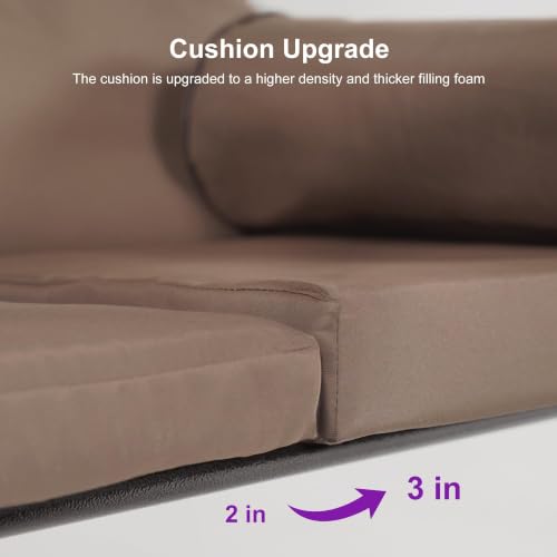 Image of PURPLE LEAF 3-Seat Deluxe Outdoor Patio Porch Swing with Weather Resistant Steel Frame, Adjustable Tilt Canopy, Cushions and Pillow Included, Beige