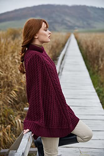 Image of SAOL 100% Merino Wool Cable Knit Ladies Irish Aran Poncho Cardigan