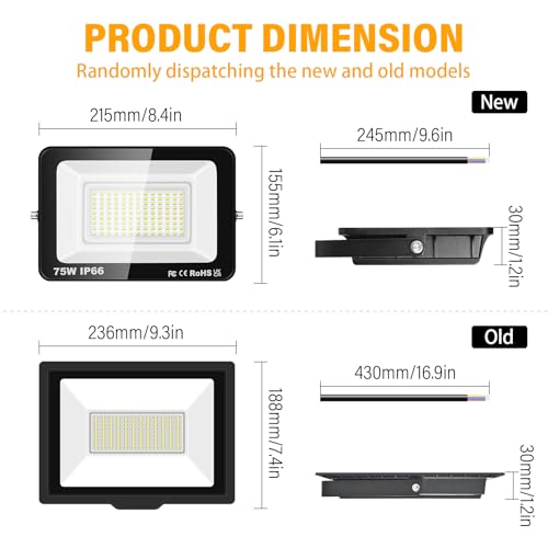 RIGIDON 2 Pcs Outdoor Flood LED Work Light, 75W 7500 Lumens Floodlight - Image 2