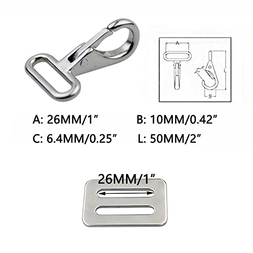 Riloer 316 Stainless Steel Bimini Strap Snaps Hooks And Sliders For 1" Straps, Bimini Top Boat Top #TOP2