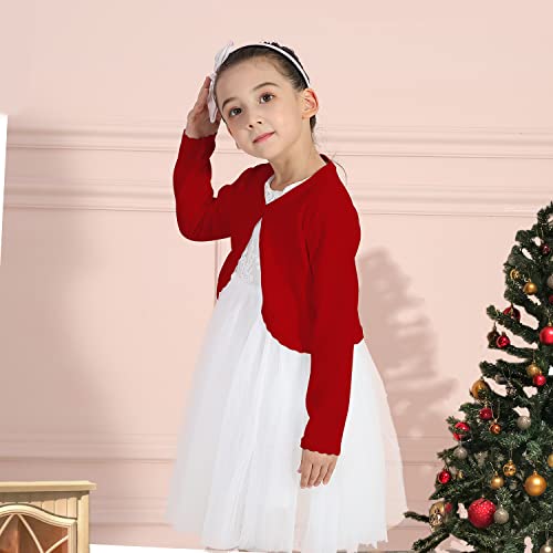 Kids Girls' Bolero Cardigan Shrug Sweater Cute Long Sleeve Sparkle Tops Open Front Knit Shrug,Red,5-6 Years #TOP4