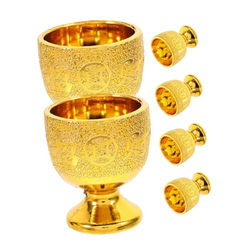 PACKOVE Coppa Buddista Decorativa Per Offerte D'acqua e Meditazione, Tazza Alta in Vetro Dorato 30ml, Set 6 Pezzi Per Tempio, Sala Zen e Cerimonie Rituali