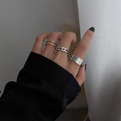 Chmier Gothic Knuckle Ring Set 3 Pcs Half Open Finger Ring Silver Punk Stackable Rings For Women Or Men #TOP3
