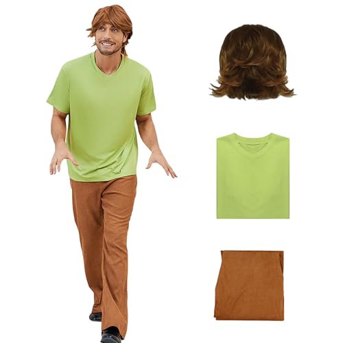 Mens Classic Movie Costume Shirt Pants Set with Wig Adult Halloween Cosplay Outfits Fancy Dress Suit XL