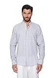 camicia uomo lino rigata collo coreana manica lunga camicetta estiva a righe (xl, bianco)