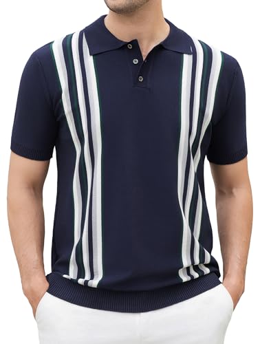 Esabel.C Mens Polo Shirts Short Sleeve Striped Casual Fashion Knit Golf Shirt Regular Fit