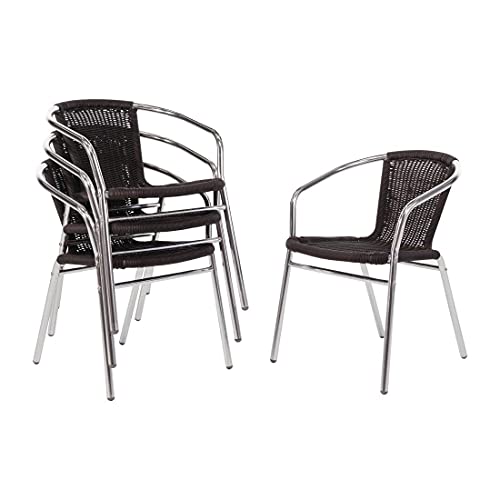 Bolero Lot de 4 chaises en osier avec cadre en aluminium Noir