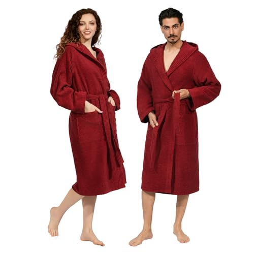 nice homeit Peignoir pour femme et homme en éponge 100 % coton – Peignoir super absorbant avec capuche – doux, léger, anti-boulochage, fabriqué en Italie,...