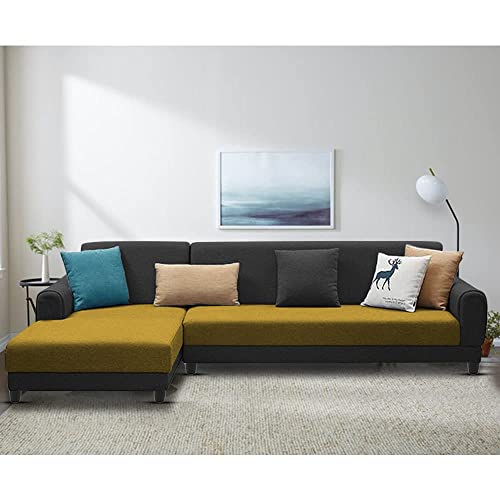 Image of Kraven LHS 6 Seater L Shape Sofa Set for Living Room (Yellow Black Fabric)