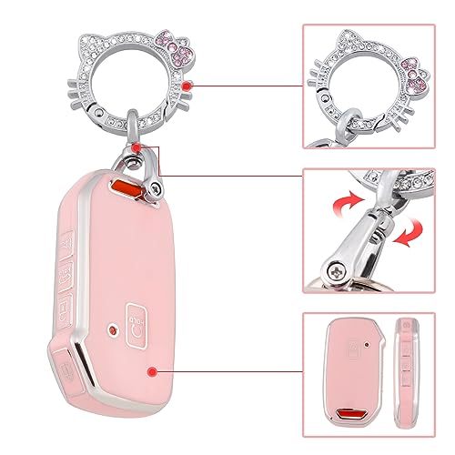 Image of Pangpai Pink Key Fob Cover for Kia, Soft TPU Key Case Protection with Bling Keychain Fit for Kia Cerato Ceed Forte NIRO Sorento Seltos Sportage Soul Telluride Remote Smart Key Protector