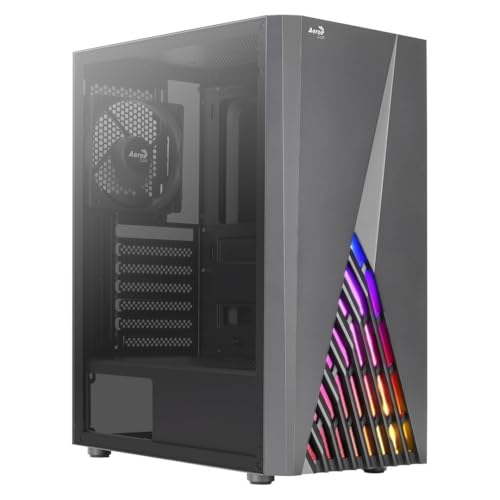 Aerocool DELTABKV1, ATX PC Gehäuse, RGB Front, Volles Seitenfenster, 12cm Lüfter, Schwarz