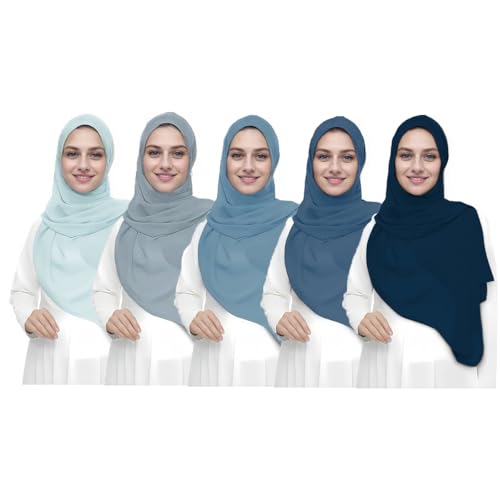 5PCS Chiffon Hijab Head Scarf for Women Solid Color Chiffon Long Scarf Shawls and Wraps Lightweight with Gift Box
