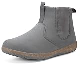 Hsyooes Chelsea Boots Mens Womens Minimalist Snow Boots Winter Ankle Booties Fashion Cowboy Cowgirl Short Suede Leather Elastic Pull On Shoes Wide Toe Box with Arch Support,Grey,6.5 Women/5.5 Men