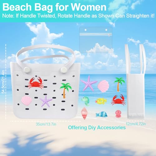 Beach Bag for Women, Water-Resistant Rubber Tote Bag, Durable Open Handbag ，Sandproof Vacation Essentials for Summer Swim Cruise Pool2