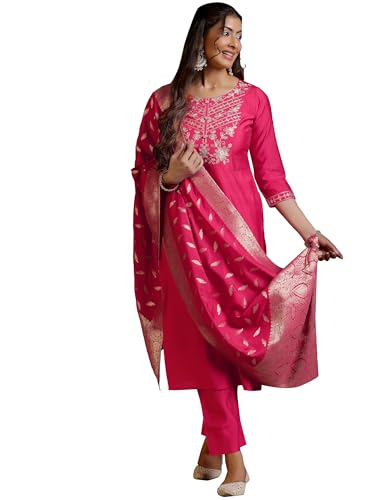 Image of Libas Yoke Design Silk blend Straight Kurta Set for Women | daily wear suit