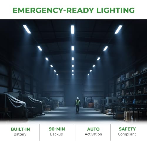 Image of E2 LIGHTING 4FT LED Linear Shop Light 40W Dimmable Indoor Light Fixture 5200 Lumens High Efficiency Energy Saving LED Fixture with Emergency Battery Backup 90 Min | 5CCT Tunable Lighting | 4 Pack