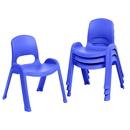 Image of ECR4Kids Plastic Stackable SitRight Chair, 11in, Classroom Furniture, Blue, 4-Pack | Durable plastic, GREENGUARD Gold Certified, 3-5 years, 74 lb capacity, fully assembled, indoor and outdoor, classroom /home