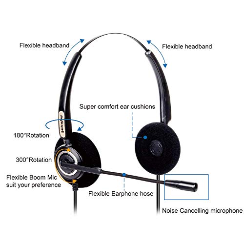 VoiceJoy Binaural Corded RJ9 Phone Headset with Noise Canceling Microphone ONLY for Cisco IP Phones: 7960 7970 7942 7971 8841 8851 8891 9951 etc - Thumbnail 3