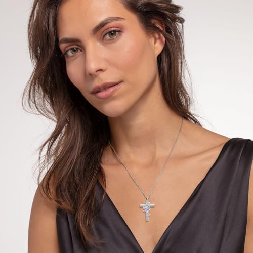 Birthstone Butterfly Cross Urn Necklaces for Ashes White Gold Plated Sterling Silver Cremation Keepsake Necklace w/Funnel Filler Memorial Pendant for Ashes for Human Women Pet3