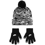 Nike Big Boys 2 Piece Futura Camo-Print Beanie & Gloves Set (Camo Grey(9A2827-023)/Black, 8-20)