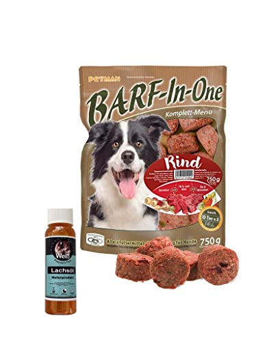 Petman Barf in One RIND 7 x 750g + Weiß-Premium Lachsöl 100ml