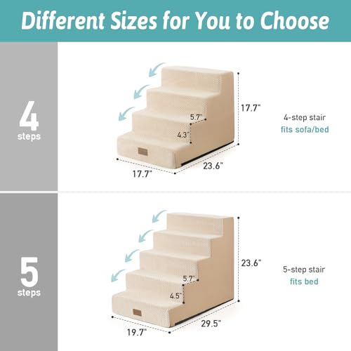 Dog Stairs for Small Dogs, 4 Tier Wider Pet Stairs for Couch and Beds, 17.7" H Non-Slip Dog Steps for Old Cats, Puppy, Small Medium Dogs, 17.7x23.6x17.7 inch, Beige - Image 5