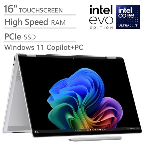 Image of HP OmniBook 7 X Flip 16 inch 2 in 1 Laptop Copilot+ AI PC, 3K OLED Touchscreen Convertible Business Laptop, Intel Core Ultra 7(>i7-1355U) EVO+47 Tops NPU, 32GB LPDDR5 512GB SSD, Windows 11 Home, Backlit