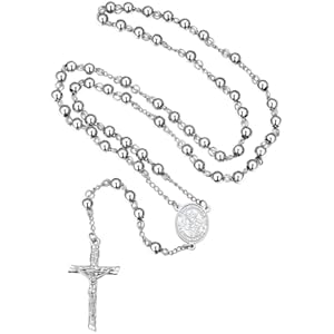 FaithHeart Rosary Beads Catholic Necklace for Men, St Michael/St Christopher/Virgin Mary Prayer Rosaries with Crucifix Cross Stainless Steel Praying Rosary Necklace Saint Michael-Silver Stee