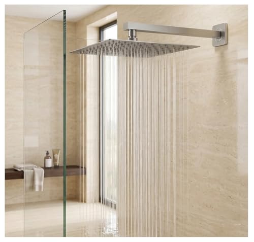 Image of ALTURAS Stainless Steel Square Overhead Shower Rain Shower Head for Bathroom With Arm (8in shower wiht 15in arm)