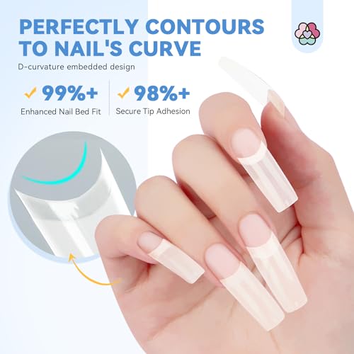 SAVILAND Acrylic Nail Tips: 10 Size for Acrylic French Nail Tools Natural Nails Tips Square Long Gel Tips Professional Gel Nail Extension Manicure Salon At Home