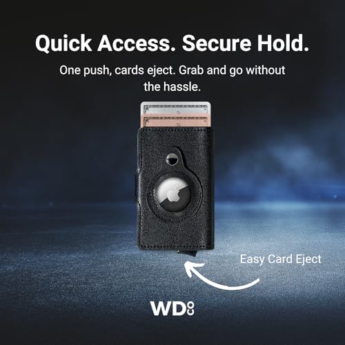 Slim Leather Wallet for Men with Built-In AirTag Holder – RFID-Blocking Pop-Up Card Holder for Cash and Cards – Minimalist Genuine Leather Front Pocket Bifold Wallet (Black, Holds 10 Cards)3