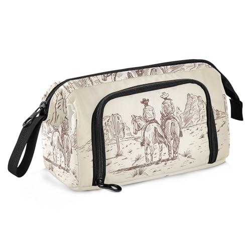 Image of Fisyme Western Desert Cowboy Pencil Case Large Capacity Pen Bags Box Big Makeup Pouch Organizer