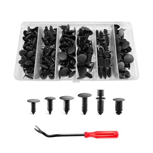 Kewucn 146PCS Car Retainer Clips, 6 Popular Sizes Nylon Auto Push Pin Rivets Set with Fastener Remover, Trim Panel Fender Bumper Shield Fasteners, Push Retainers Clip Replacement Kit (Clip+1 Tool)