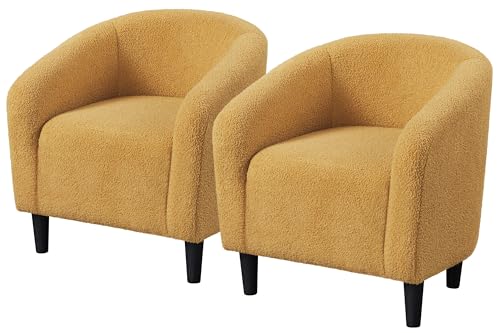 Topeakmart Sherpa Accent Chairs Set of 2 for Bedroom, Mustard Yellow