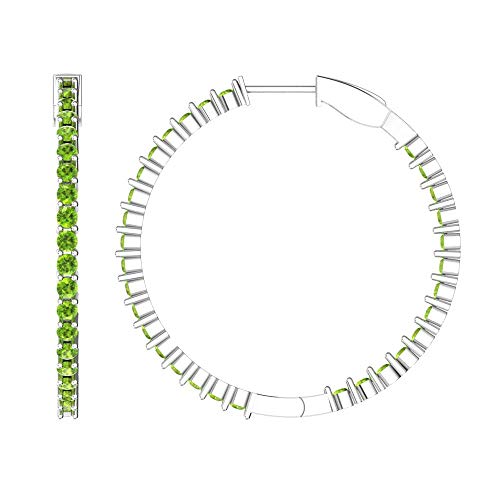 Belinda Jewelz 925 Sterling Silver Large Hoop Earringstennis Eternity For Women Peridot Birthstone Earring 3Mm Round Cut Gemstone Jewellery Accessory Push Back For Valentine’s Day Wedding Gifts #TOP1