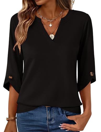 Kistore Women Spring Blouses Hide Belly Casual Shirts Elegant Ladies Tops 3/4 Length Sleeve...