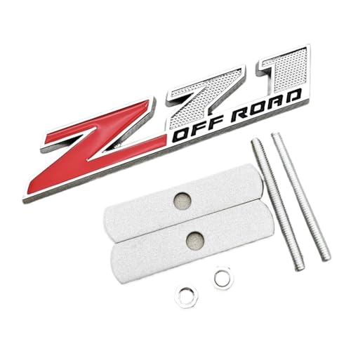 Emblema metálico 3D Z71, adhesivo for coche, decoración for maletero, insignia for la parrilla delantera, compatible con Silverado, Colorado y Xia An.(OFF Grill Red Silver,125mm X 24mm)