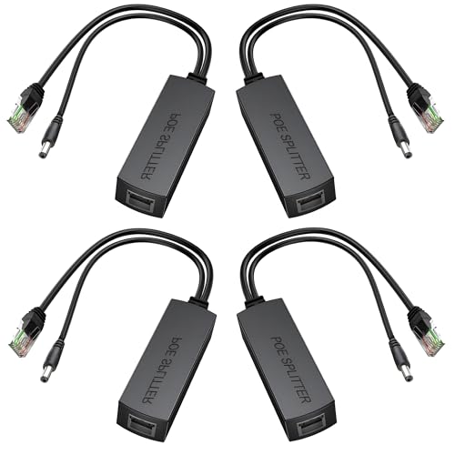 SGUESIKR Premium 4-Pack PoE Splitter 12V 1.2A, High-End Active PoE to 2.1mm DC - IEEE 802.3af/at Compliant, Crafted with Premium USA Chipset & Opto-Isolator: for Non-PoE IP Cameras & More (13.5W,1.2A)
