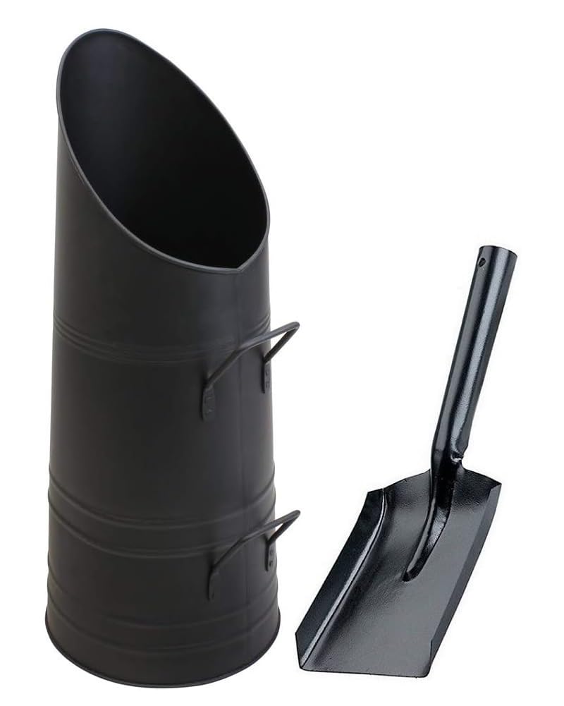 Srendi® Large 23" BLACK Metal Coal Hod Scuttle UK MADE Fireside Fuel Bucket + ASH SHOVEL