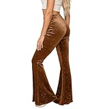 Hochtaillierte, ausgestellte Samthose mit Glanz, schmale Passform, lässig bequem, Palazzo-Hose(Braun,S)