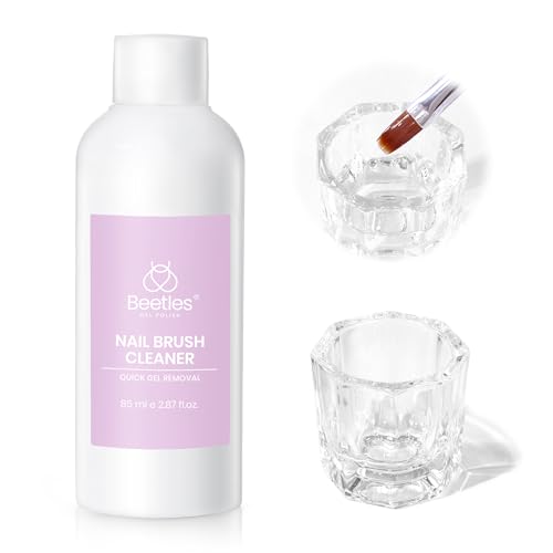 Beetles Nail Art Brushes Cleaner and Conditioner 85ml/2.87 Fl.Oz Nail Brush Restorer Quick Clean Break in Manicure Brush of Gel Polish Nails Extension Gel Dip Powder Acrylic Builder DIY and Salon