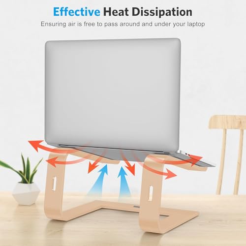 Image of OMOTON Laptop Stand, Detachable Laptop Mount, Aluminum Laptop Holder Stand for Desk, Compatible with MacBook Air /Pro, Dell, HP, Lenovo and All Laptops (11-16 inch), Gold