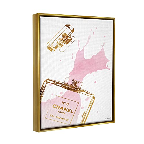 Image of 'Glam Perfume Bottle Splash Pink Gold'| Floating Frame Canvas Art | Stupell Industries | Gold, 17 x 21 Inches, Easy to Hang and Sturdy, Made in USA, by Amanda Greenwood