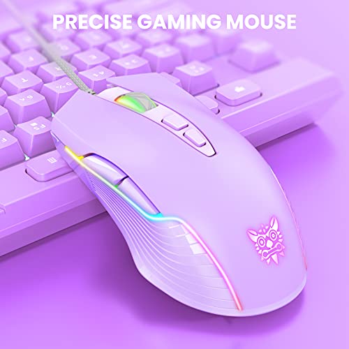 Image of Cute RGB 6400 DPI Wired Gaming Mouse Breathing LED Optical USB 7 Buttons Gamer Computer Pink Mice for Laptop PC Desktop (Purple)