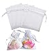 Produktbild 20 Stück 7 x 9 cm Organzabeutel Organzasäckchen Weiß, Organza Tunnelzug Geschenkbeutel, Schmuckbeutel, Säckchen, Süßigkeiten Geschenktüten für Hochzeit Geburtstag Taufe Baby Shower