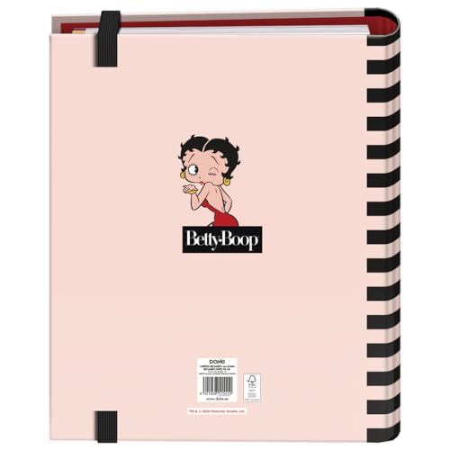 Dohe Betty Boop Ordner mit 4 Ringen, 100 Blatt, A4, Gummiverschluss, 4 farbige Trennblätter, Dokumententasche, Papier 90 g/m², Kompressor, Schulmaterial