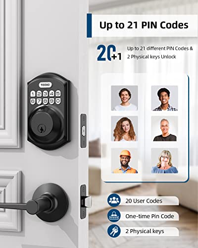 TEEHO TE001L Keyless Entry Door Lock with 2 Handles - Electronic Keypad Deadbolt with Door Lever, Front Door Handle Sets, Auto Lock, Easy Installation, Matte Black - image 2