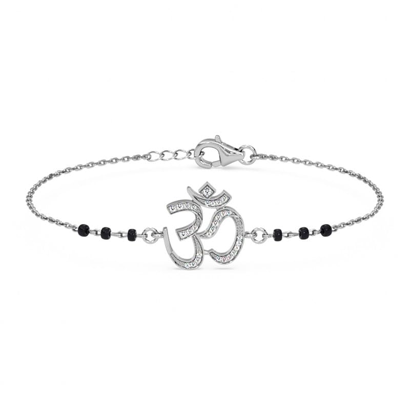 925 Sterling Silver Ekisha Om Hand Mangalsutra Adjustable Bracelet With Black Beads Chain | Platinum Plated, Swiss Zirconia | Gift For Women-image-27