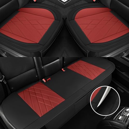 Microfiber Leather Car Seat Cover Full Set, Includes Front & Back Car Seat Protector, Premium Interior Covers with Storage Pockets, Padded Seat Covers for Cars Trucks SUV Auto (Black/Red)