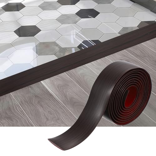 sourcing map Tira de transición de suelo, 3.2 pies x 1.57 x 0.15 pulgadas, tiras autoadhesivas para cubierta de suelo, borde laminado con grano de madera para transición de alfombras, color nogal
